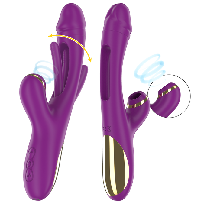 INTENSE - ATENEO OPLAADBARE MULTIFUNCTIONELE VIBRATOR 7 TRILLINGEN MET OSCILLERENDE TONG EN PAARSE ZUIGNAP