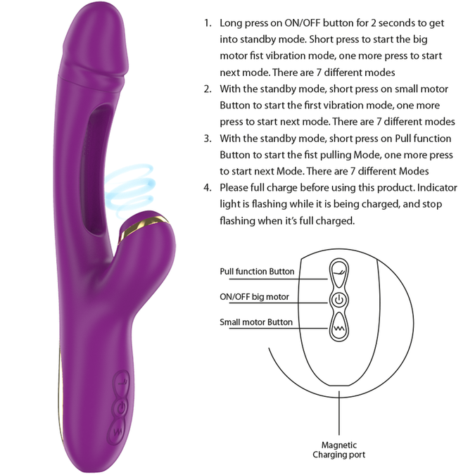 INTENSE - ATENEO OPLAADBARE MULTIFUNCTIONELE VIBRATOR 7 TRILLINGEN MET OSCILLERENDE TONG EN PAARSE ZUIGNAP