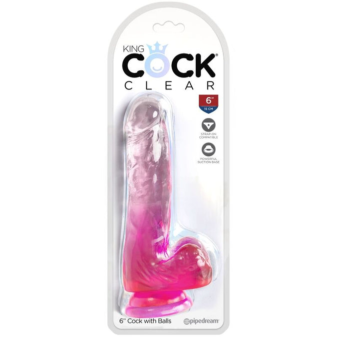 King Cock – Clear Realistic Penis with Balls Pink 13.5 cm