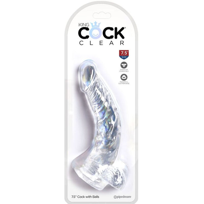 King Cock – Clear Realistic Curved Penis with Balls Transparent 16.5 cm