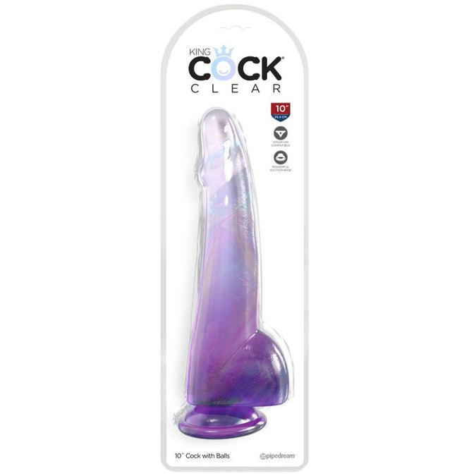King Cock – Clear Dildo With Testicles 19 Cm Purple