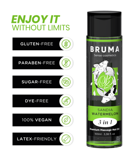 BRUMA - PREMIUM MASSAGE HETE OLIE WATERMELOEN 3 IN 1 - 100 ML BRUMA - PREMIUM MASSAGE HETE OLIE WATERMELOEN 3 IN 1 - 100 ML