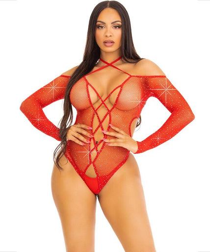LEG AVENUE - BODY KRUISLOOS MET GLANS ROOD LEG AVENUE - BODY KRUISLOOS MET GLANS ROOD