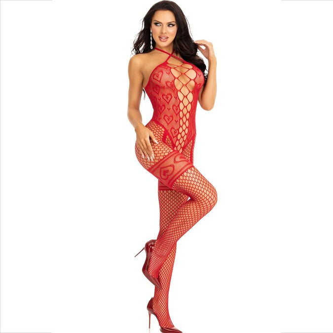 LEG AVENUE - BODYSTOCKING NEKHALTER RODE HARTJES ROOD