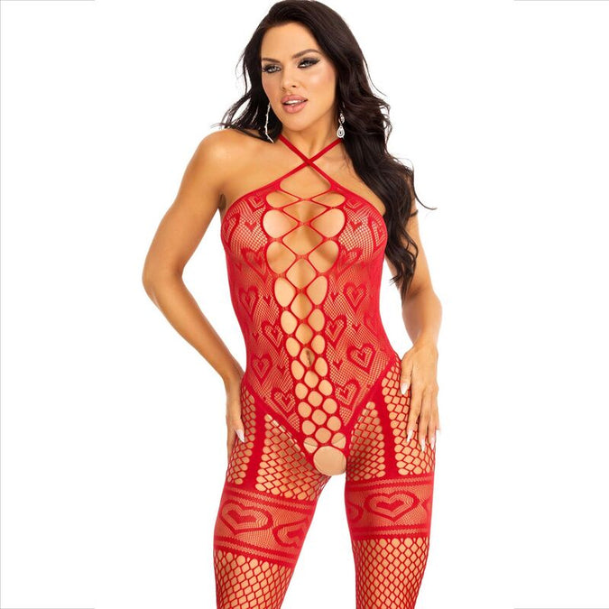 LEG AVENUE - BODYSTOCKING NEKHALTER RODE HARTJES ROOD