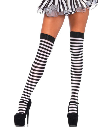 LEG AVENUE - ZWART/WIT GESTREEPTE HOGE SOKKEN LEG AVENUE - ZWART/WIT GESTREEPTE HOGE SOKKEN