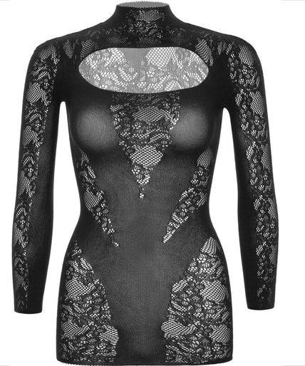LEG AVENUE - MINI DRESS WITH LACE LONG SLEEVE BLACK LEG AVENUE - MINI DRESS WITH LACE LONG SLEEVE BLACK