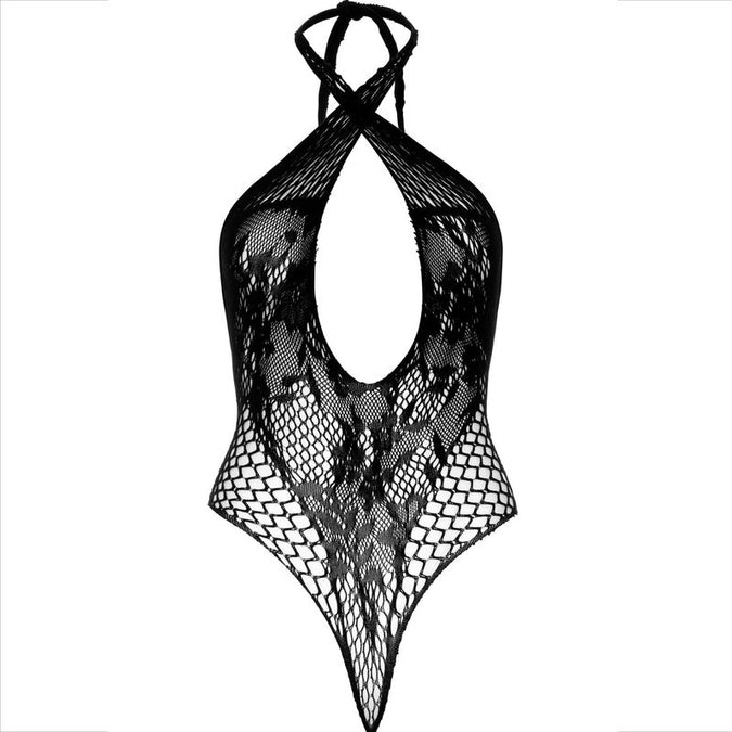 Leg Avenue – Teddy met halter en kant Zwart