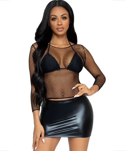 LEG AVENUE - VISNET SHIRT LANGE MOUW ZWART LEG AVENUE - VISNET SHIRT LANGE MOUW ZWART