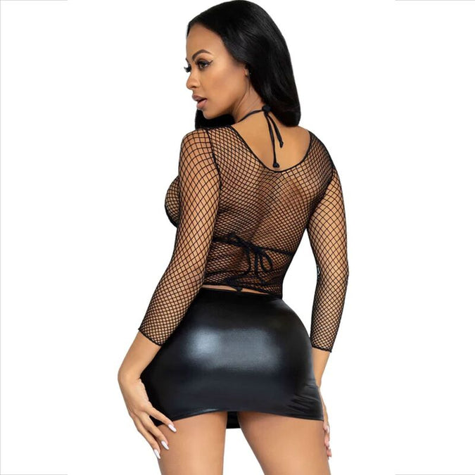 LEG AVENUE - FISHNET LONG SLEEVE T-SHIRT BLACK