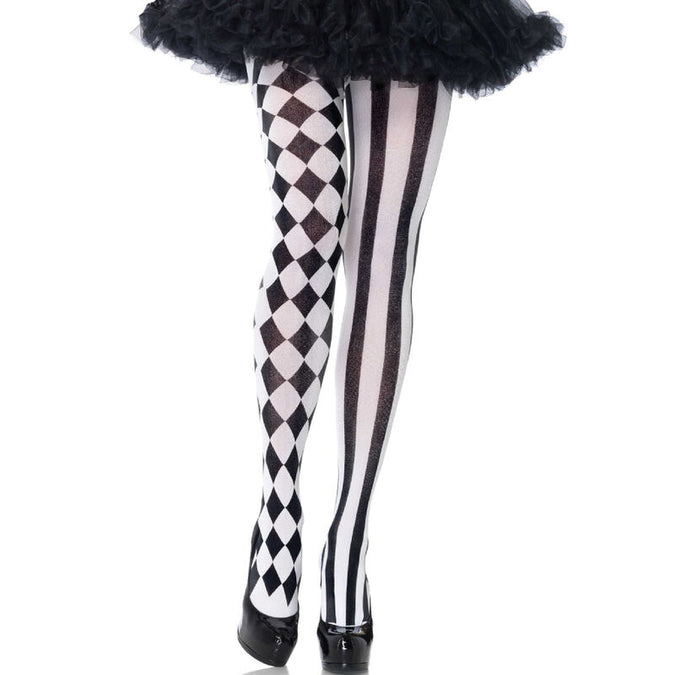 LEG AVENUE - ZWART/WIT HARLEKIJN PANTY