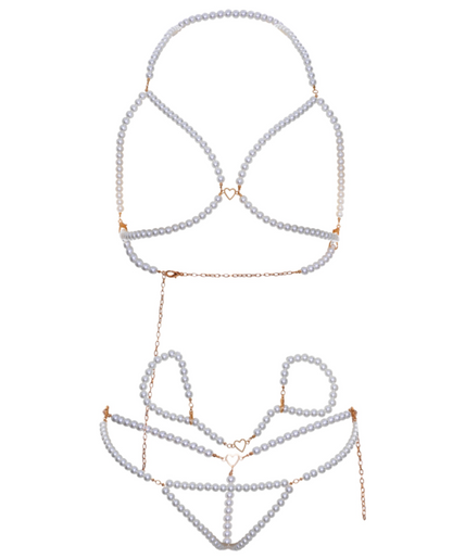 LEG AVENUE - BRA WRISTBANDS & PEARL THONG SET LEG AVENUE - BRA WRISTBANDS & PEARL THONG SET