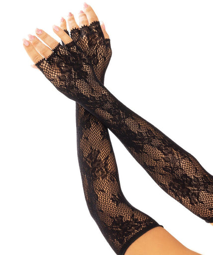 LEG AVENUE - FLORAL NETWORK FINGERLESS GLOVES BLACK LEG AVENUE - FLORAL NETWORK FINGERLESS GLOVES BLACK