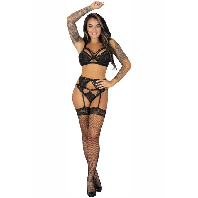 LIVCO CORSETTI FASHION - POJZON LC 90670 BH + JARRETELGORDEL + KOUSEN + SLIP ZWART L/XL