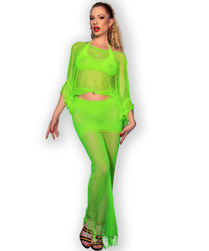 CHILIROSE - CR 4666 TOP & SKIRT GREEN S/M