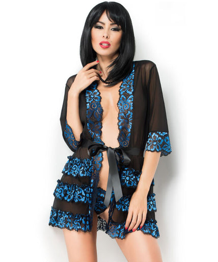 CHILIROSE - CR 3837 PEGNOIR BLAUW & ZWART S/M CHILIROSE - CR 3837 PEGNOIR BLAUW & ZWART S/M
