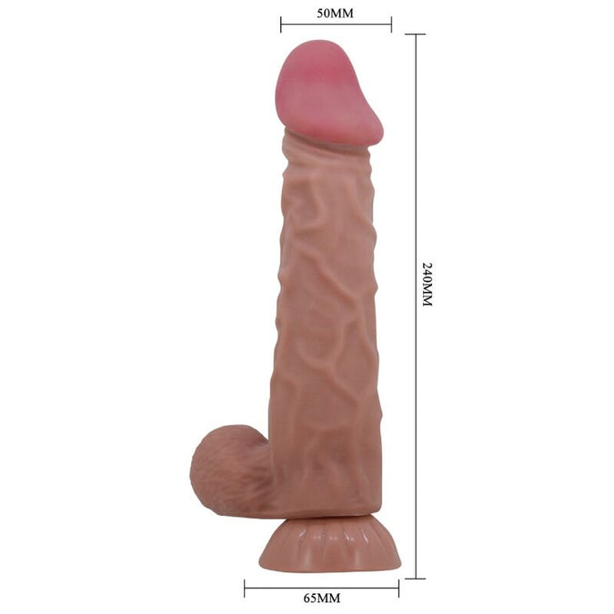 PRETTY LOVE - SLIDING SKIN SERIES REALISTISCHE DILDO MET SCHUIFENDE HUID ZUIGNAP BRUIN 24 CM