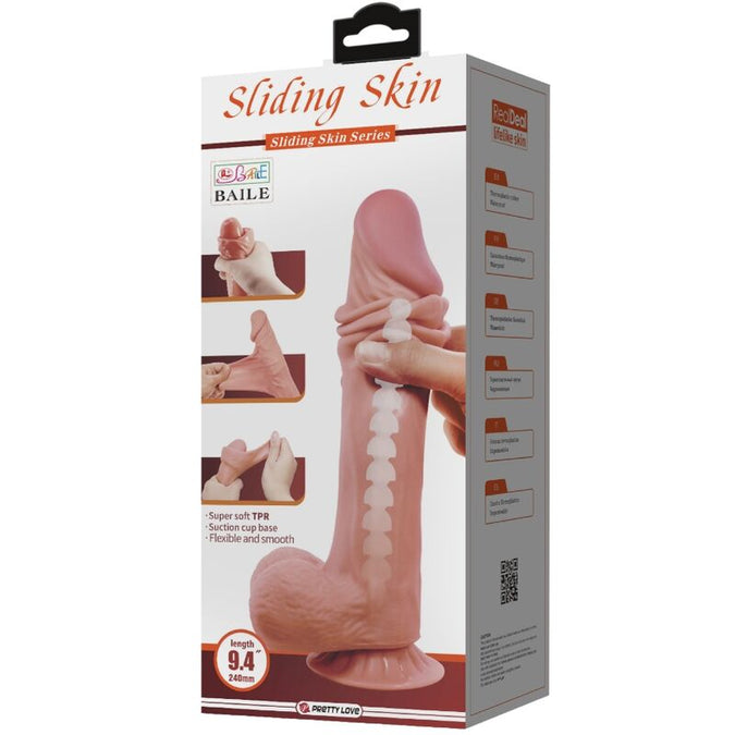 PRETTY LOVE - SLIDING SKIN SERIES REALISTISCHE DILDO MET SCHUIFENDE HUID ZUIGNAP BRUIN 24 CM