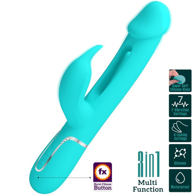 PRETTY LOVE - KAMPAS RABBIT 3-IN-1 MULTIFUNCTIONELE VIBRATOR MET TONG AQUAGROEN