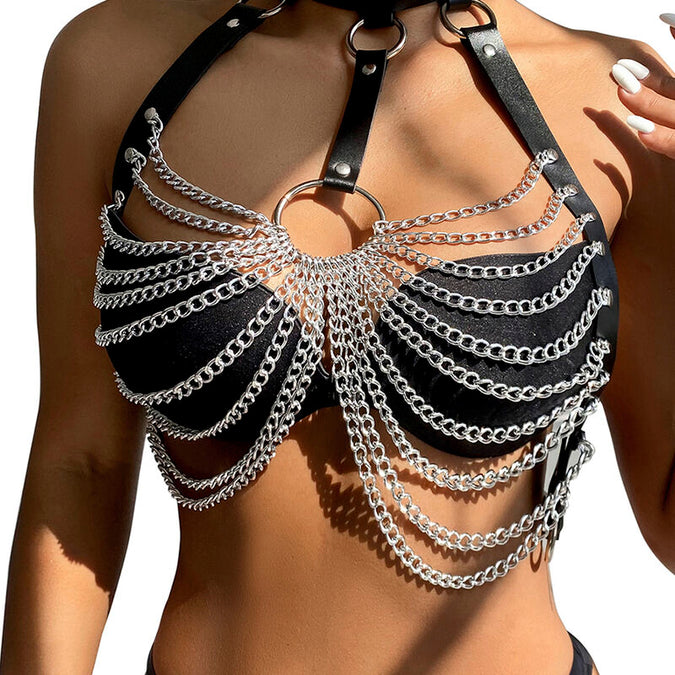 Subblime – Chest Harness With Big Ring Chains One Size