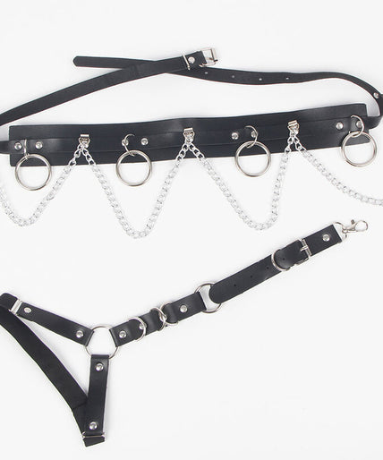 SUBBLIME - BELT AND GARTER HARNESS WITH RINGS AND CHAINDETAIL ONE SIZE SUBBLIME - BELT AND GARTER HARNESS WITH RINGS AND CHAINDETAIL ONE SIZE