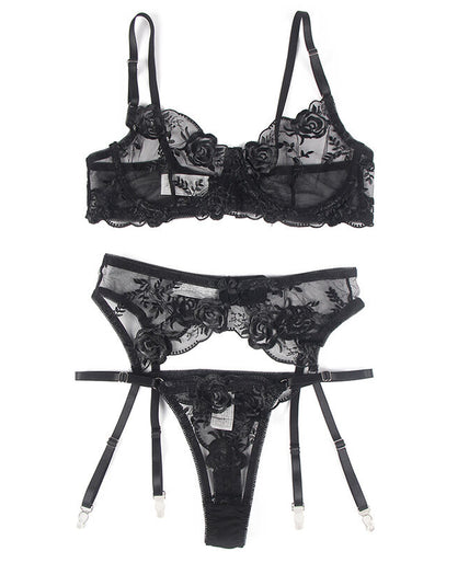 SUBBLIME - SET VAN 3 STUKS BH + STRING + JARRETEL BLOEMENPRINT ZWART L/XL SUBBLIME - SET VAN 3 STUKS BH + STRING + JARRETEL BLOEMENPRINT ZWART L/XL