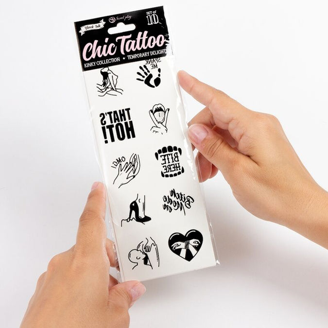 SECRET PLAY - SET VAN 10 TIJDELIJKE TATTOO'S KINKY COLLECTIE