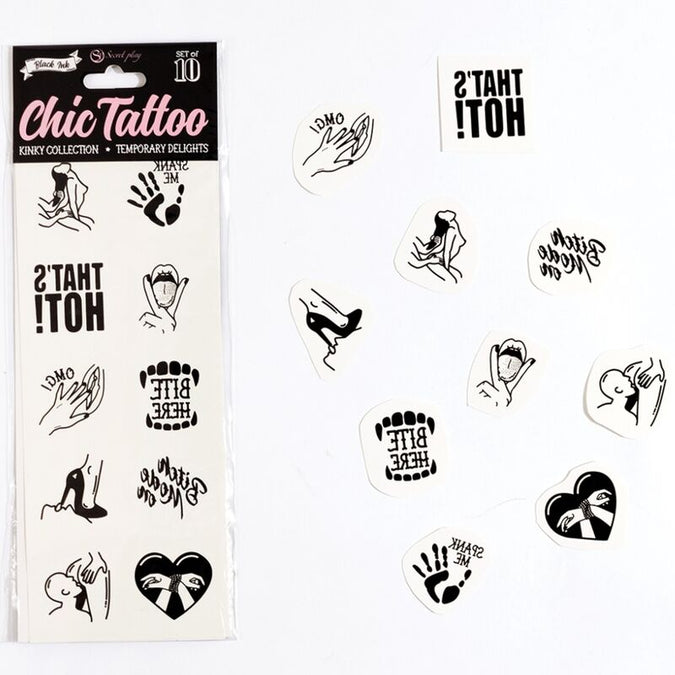 SECRET PLAY - SET VAN 10 TIJDELIJKE TATTOO'S KINKY COLLECTIE