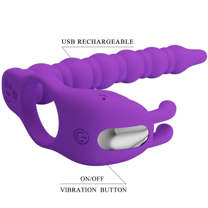Pretty Love – Blackney Penisring mit lila Vibrator-Stopfen