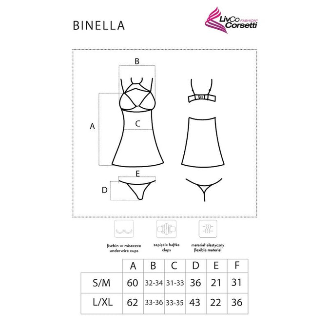 LIVCO CORSETTI FASHION - BINELLA SET BABYDOLL + STRING ZWART