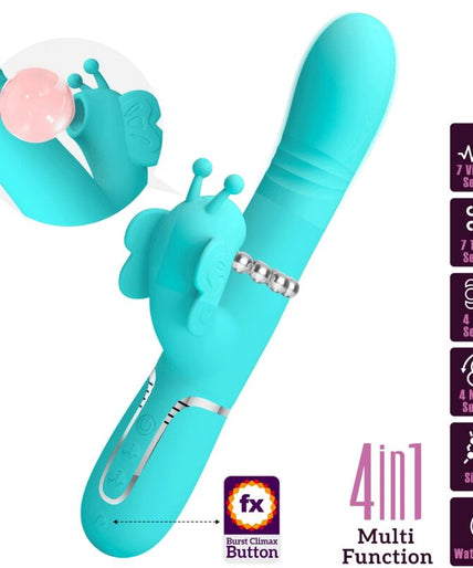 PRETTY LOVE - MULTIFUNCTION RABBIT VIBRATOR 4 IN 1 BUTTERFLY AQUA GREEN PRETTY LOVE - MULTIFUNCTION RABBIT VIBRATOR 4 IN 1 BUTTERFLY AQUA GREEN