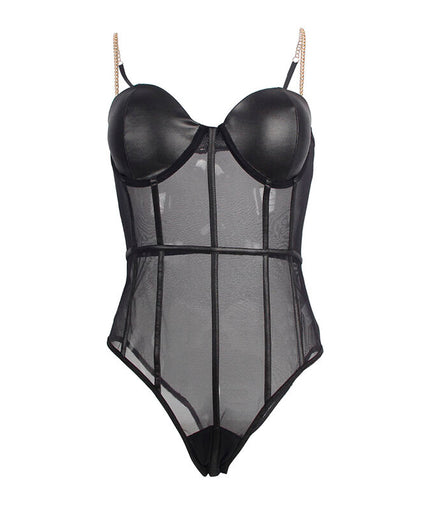 SUBBLIME - BLACK CHAIN SUSPENDERS BODYSUIT S/M SUBBLIME - BLACK CHAIN SUSPENDERS BODYSUIT S/M