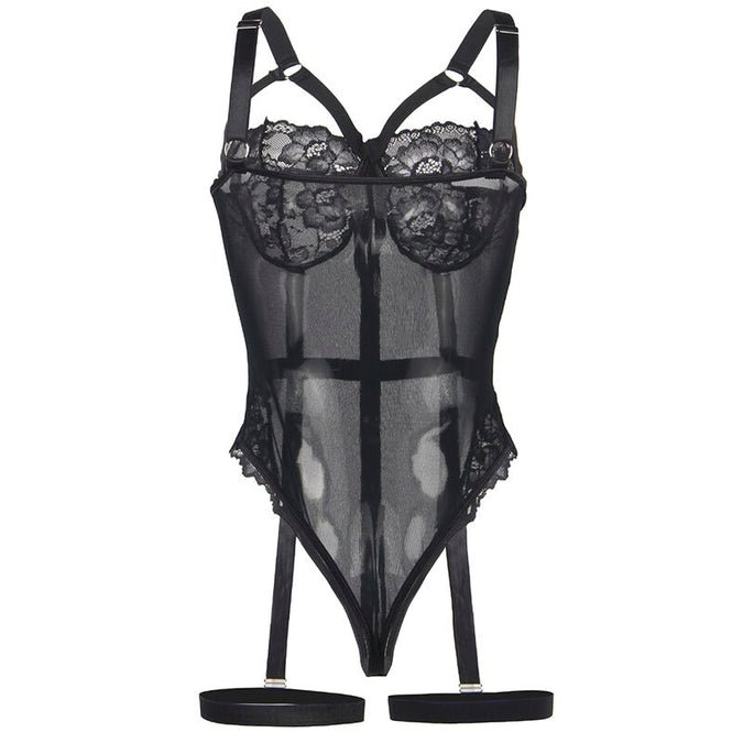 Subblime – Teddy met jarretelbanddetail Borst Zwart S/m