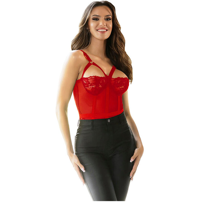 Subblime – Teddy met jarretelbanddetail Borst Rood L/xl