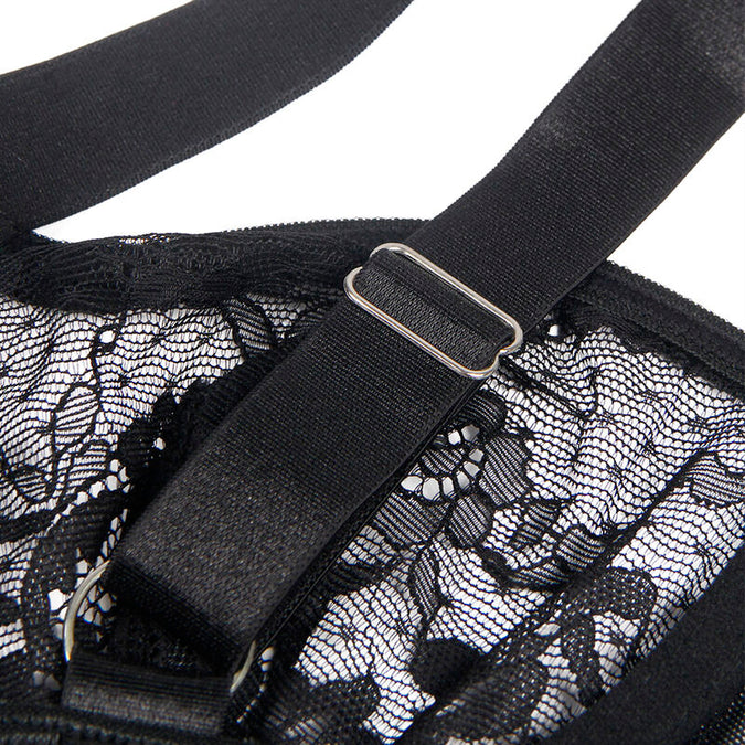 Subblime – Teddy met jarretel met kanten details en strepen zwart L/xl