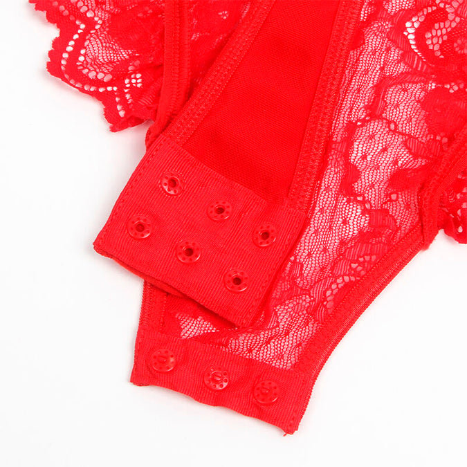 Subblime – Teddy met jarretel met kanten details en strepen rood S/m