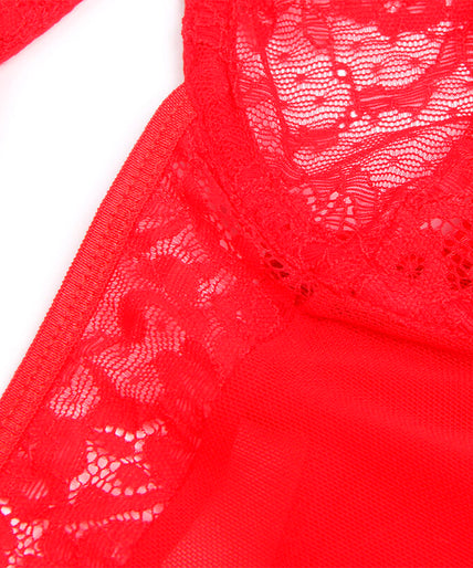 Subblime – Teddy met jarretel, met kanten details en strepen, rood L/XL Subblime – Teddy met jarretel, met kanten details en strepen, rood L/XL