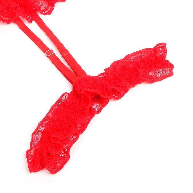 SUBBLIME - TEDDY MET JARRETEL MET KANT EN BANDJES ROOD L/XL