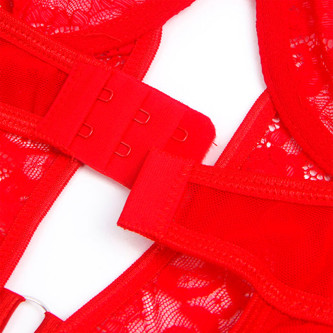 SUBBLIME - TEDDY MET JARRETEL MET KANT EN BANDJES ROOD L/XL