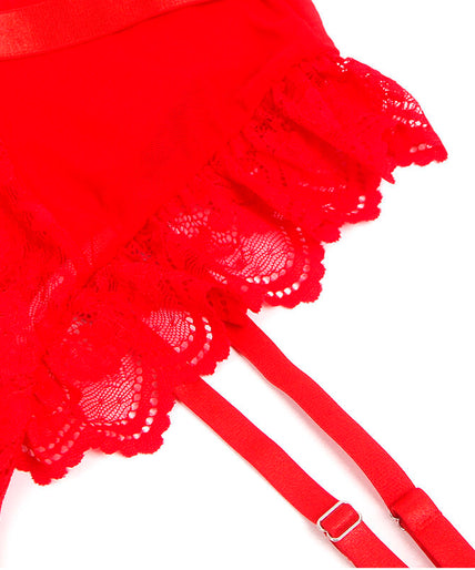Subblime – Teddy met jarretel, met kanten details en strepen, rood L/XL Subblime – Teddy met jarretel, met kanten details en strepen, rood L/XL