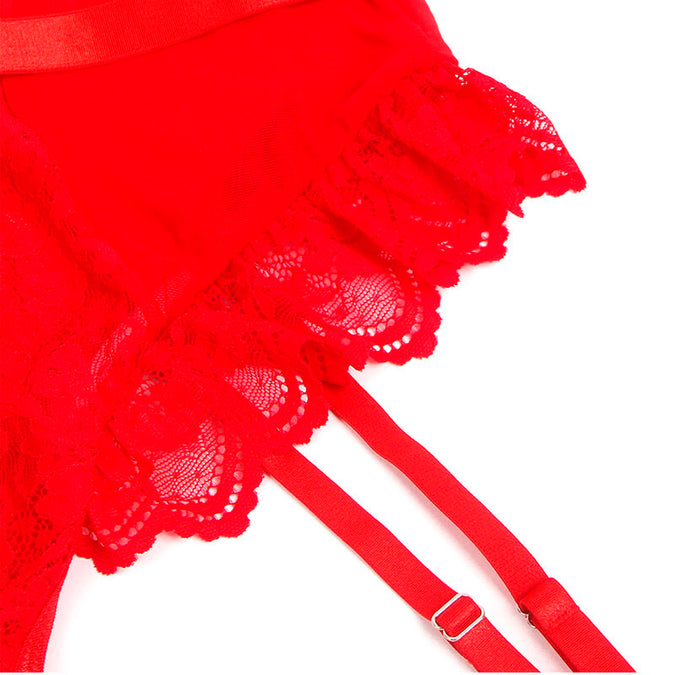 SUBBLIME - TEDDY MET JARRETEL MET KANT EN BANDJES ROOD L/XL