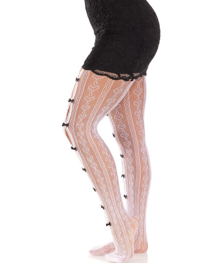 LEG AVENUE - KOUSEN MET OPENINGEN HART & STRIKJES WIT LEG AVENUE - KOUSEN MET OPENINGEN HART & STRIKJES WIT