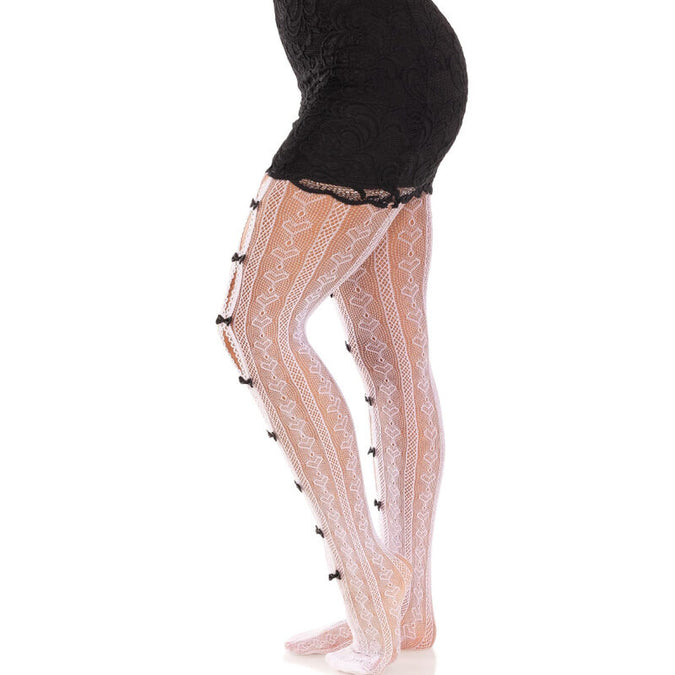 Leg Avenue – Stockings With Openings Heart & Bows White