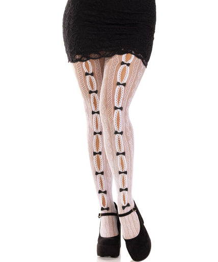 LEG AVENUE - KOUSEN MET OPENINGEN HART & STRIKJES WIT LEG AVENUE - KOUSEN MET OPENINGEN HART & STRIKJES WIT