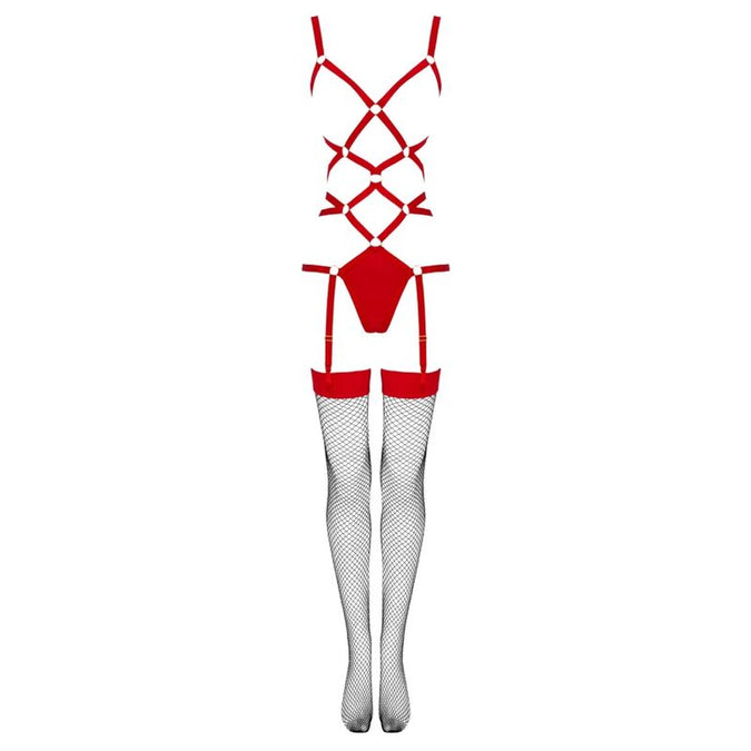 LIVCO CORSETTI FASHION - THIARA LC 20213 SET BODY + STOCKINGS RED S/M