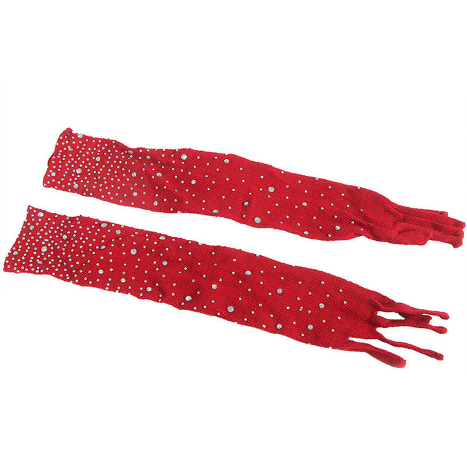 SUBBLIME - 952181 NETPANTY BODYSUIT MET HANDSCHOENEN EN STRASS STEENTJES ROOD ONE SIZE