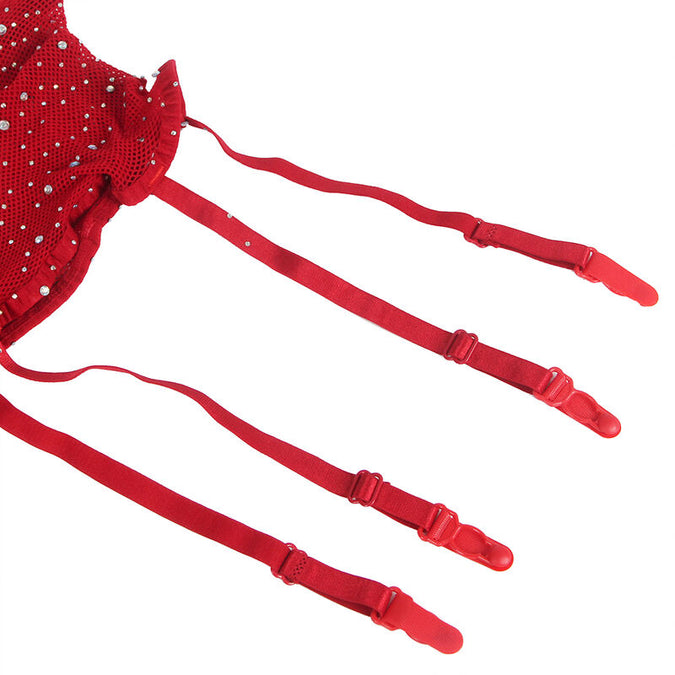 SUBBLIME - 952181 NETPANTY BODYSUIT MET HANDSCHOENEN EN STRASS STEENTJES ROOD ONE SIZE