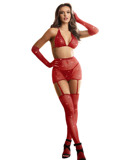SUBBLIME - 952181 NETPANTY BODYSUIT MET HANDSCHOENEN EN STRASS STEENTJES ROOD ONE SIZE SUBBLIME - 952181 NETPANTY BODYSUIT MET HANDSCHOENEN EN STRASS STEENTJES ROOD ONE SIZE