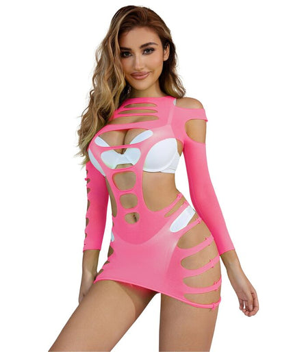 SUBBLIME - 952273 LONG SLEEVE ELASTIC FISHNET DRESS PINK ONE SIZE SUBBLIME - 952273 LONG SLEEVE ELASTIC FISHNET DRESS PINK ONE SIZE