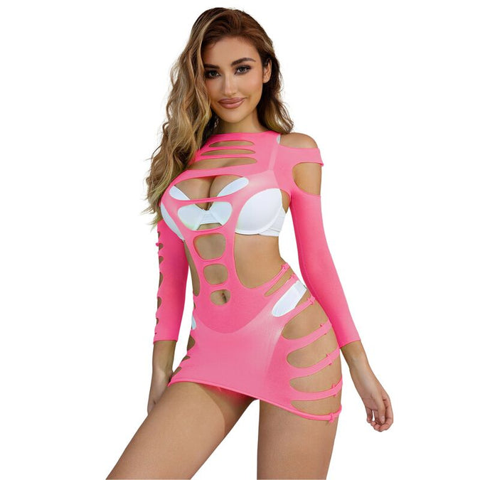 SUBBLIME - 952273 LANGE MOUWEN ELASTISCHE VISNETJESJURK ROZE EEN MAAT